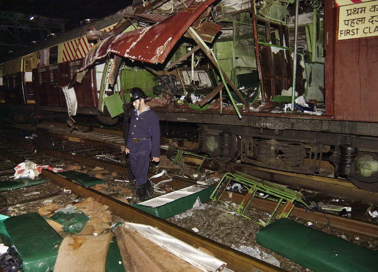 A scene from the 2006 train bombing in Mumbai, India.