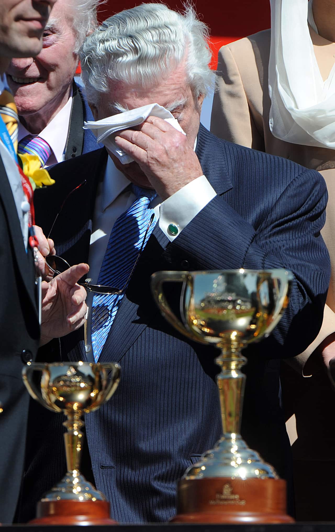 Trainer Bart Cummins reacts after winning his 12th Melbourne Cup as a trainer with Viewed, ridden by Blake Shinn, when she won the $5.5 million Melbourne Cup at Flemington race track in Melbourne, 2008. (AAP)