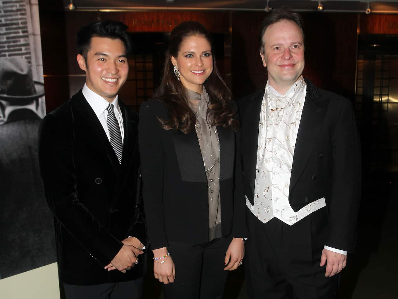 Princess Madeleine with Ray Chen Nobel Concert Violon Solist and Sakari Oramo RSPO Chief Conductor pose after The Royal Stockholm Philharmonic Orchestra at The Carnegie Hall in New York, NY on February 15, 2013.. Photo By Charles Guerin/ABACAUSA.COM