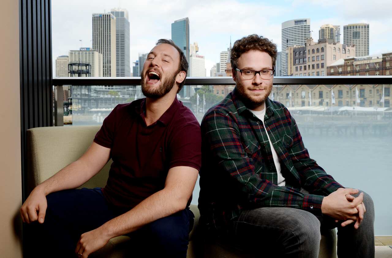 Seth Rogen and Evan Goldberg in Sydney in 2013. (AAP)