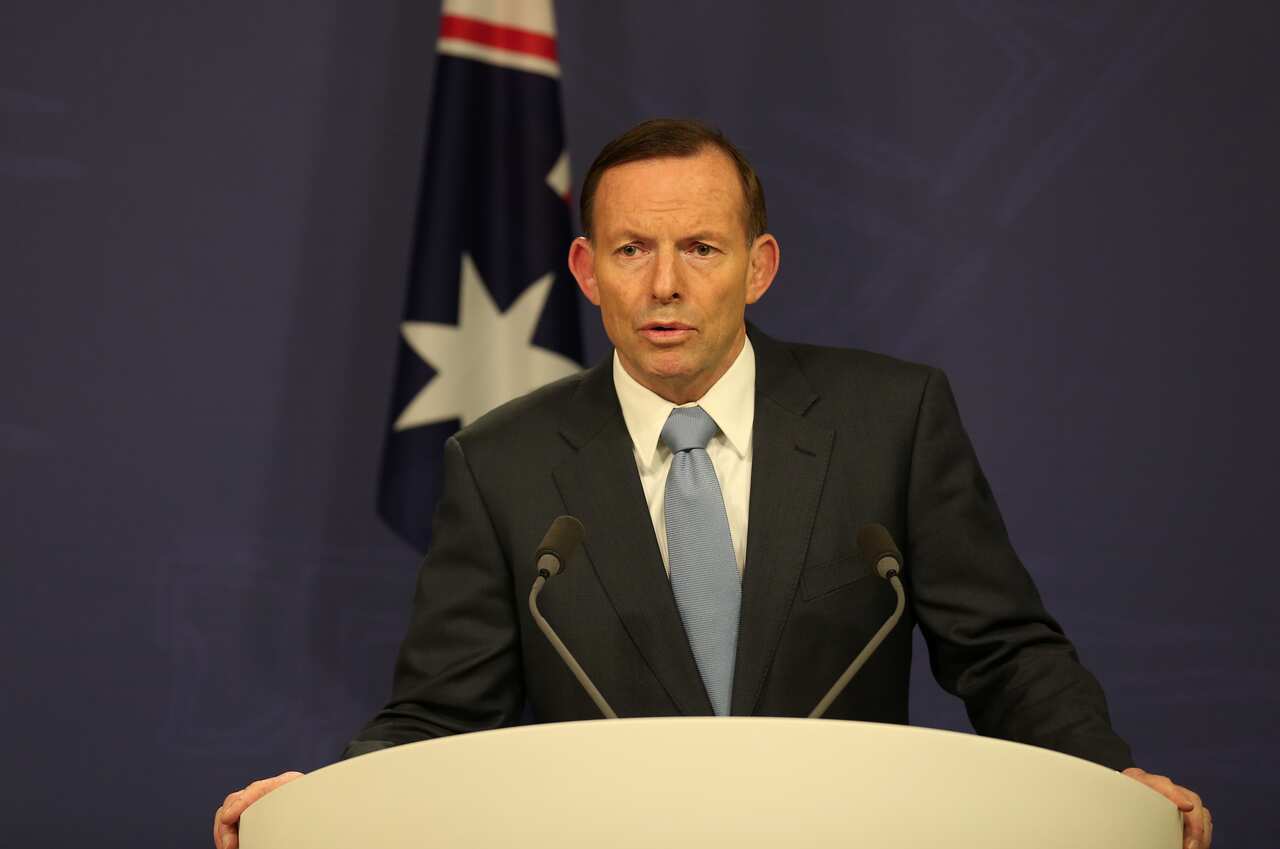 Prime Minister Tony Abbott speaking at a press conference on Saturday.