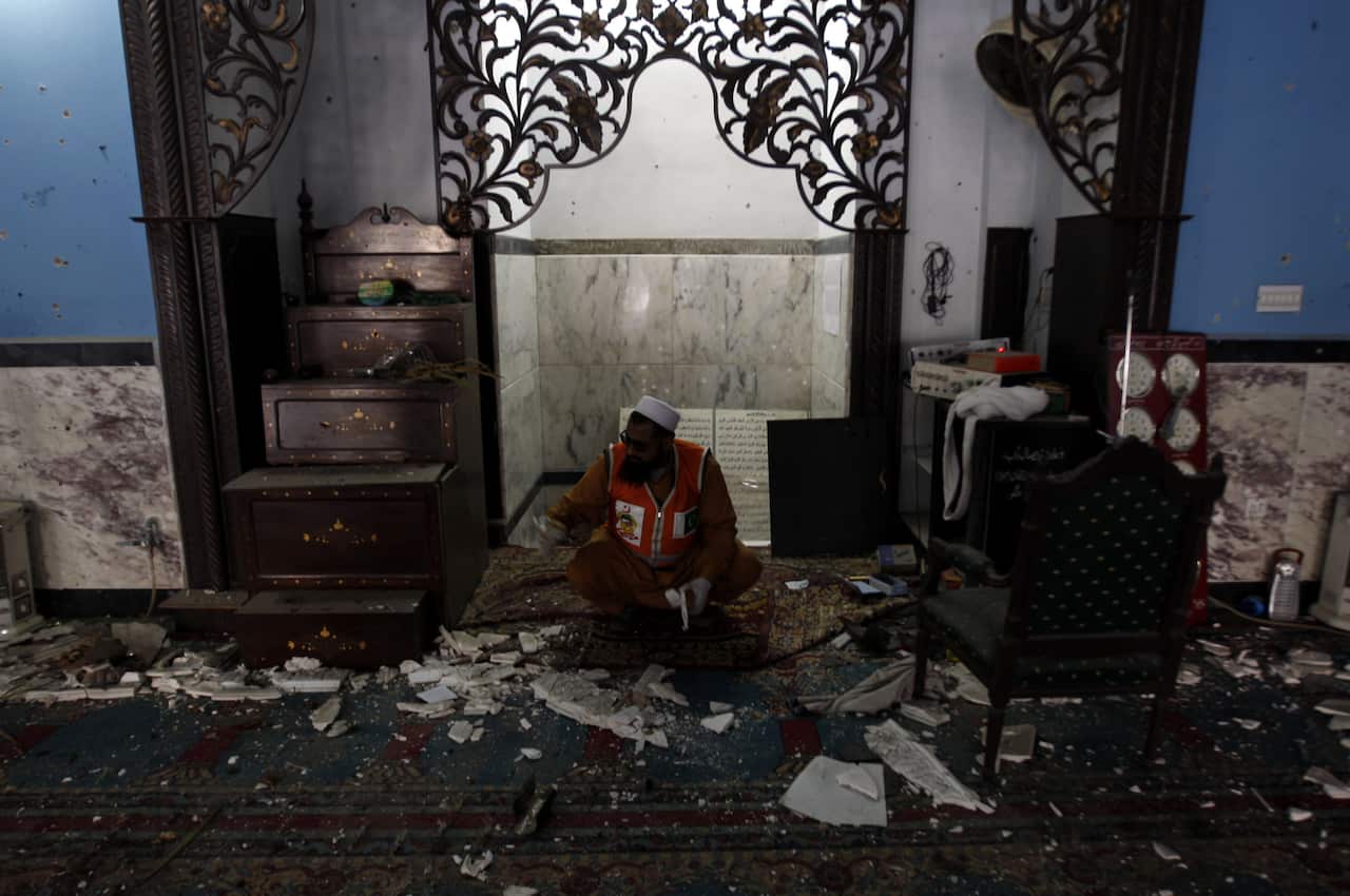 Inside the mosque where least 20 people were been killed and scores more injured in a suicide attack on a Shia mosque in the north-western Pakistani city of Peshawar.