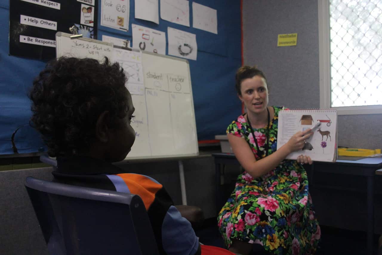 Students from Warruwi School on Goulburn Island in the Northern Territory during a direct instruction lesson.