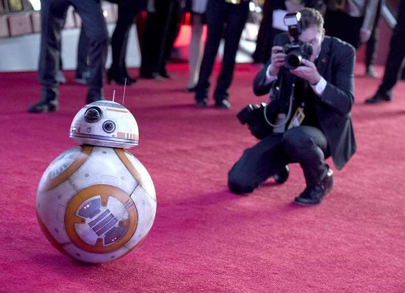 Film character BB-8 arrives at the world premiere of "Star Wars: The Force Awakens".