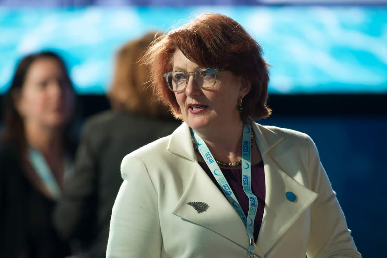 Maggie Barry, minister of Conservation, Arts Culture and Heritage and Seniors, New Zealand participate in the Our Ocean, One Future conference at the State Department in Washington, Friday, Sept. 16, 2016. (AP Photo/Cliff Owen)