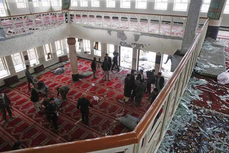 A view of the broken window panes at the scene of a suicide bomb attack on Shiite Muslims religous school in Kabul, Afghanistan