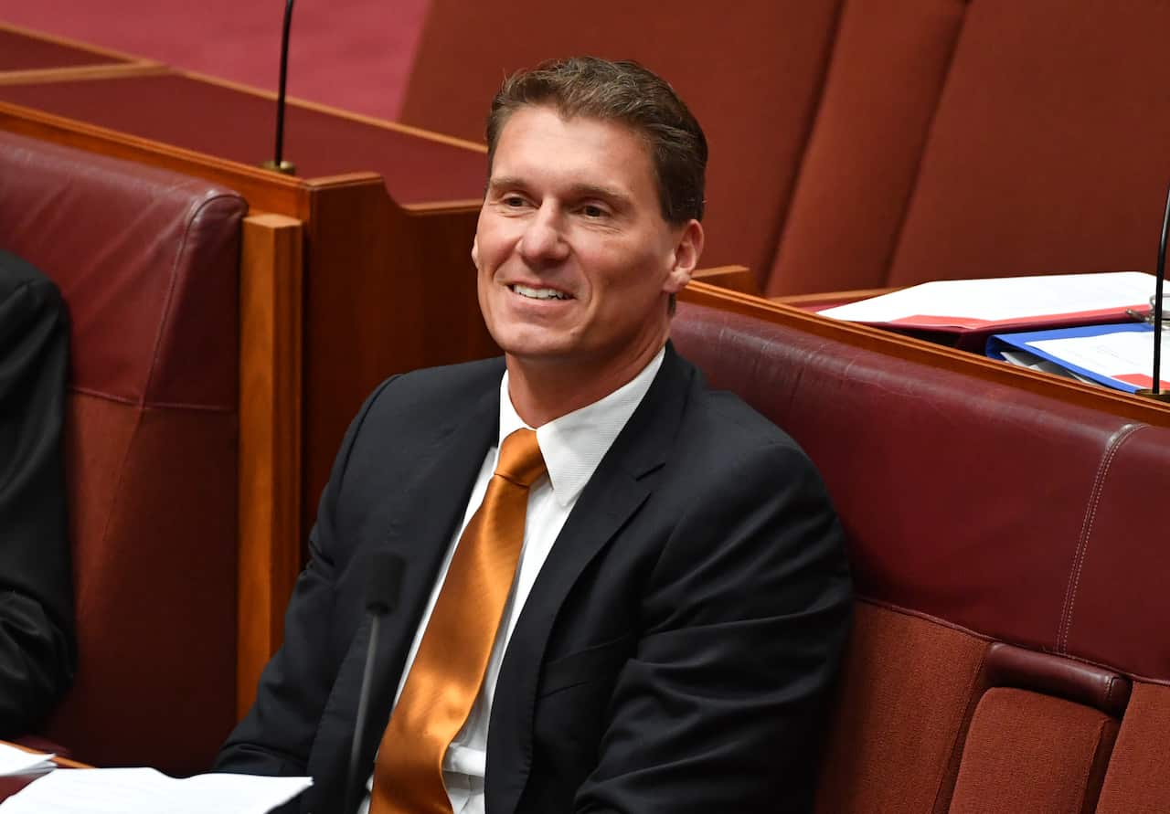 Australian Senator Cory Bernardi waitection from the Libs to announce his deferal Party at Parliament House in Canberra.
