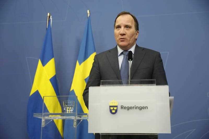 Swedish Prime Minister Stefan Lofven speaks at a press conference