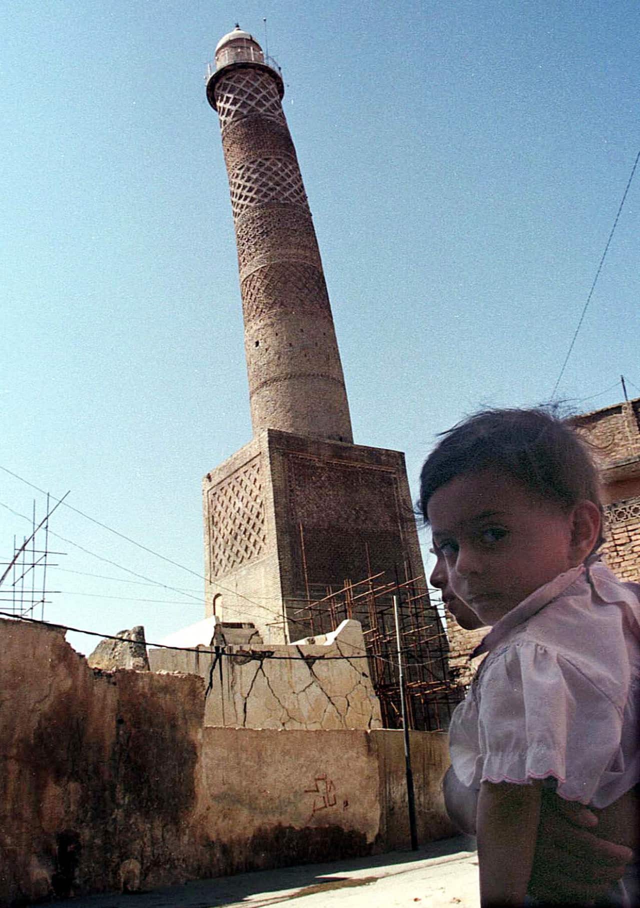 File photo shows the tilting al-Hadba minaret in Mosul, Iraq.