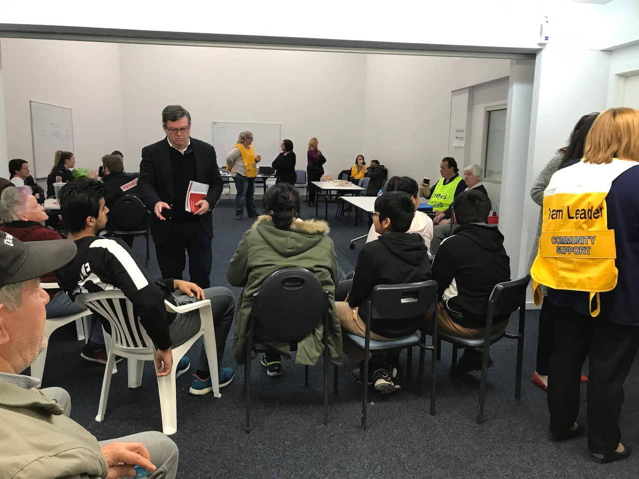 Evacuees inside the Broadmeadows Aquatic and Leisure Centre which is serving as evacuation centre, Friday, July 14, 2107. 