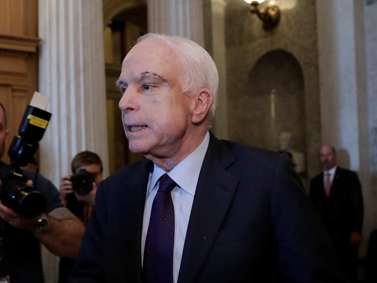 Sen. John McCain, returned to Capitol Hill after being diagnosed with an aggressive type of brain cancer, July 2017.            
