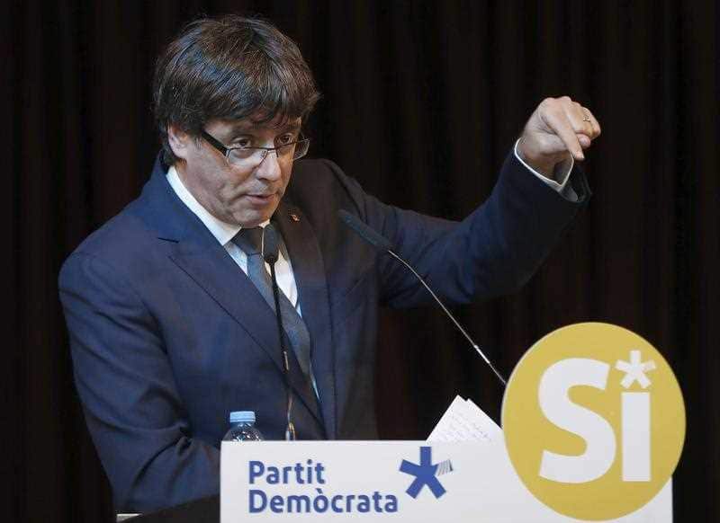 Catalan president Carles Puigdemont during a rally in Hospitalet de Llobregat, near Barcelona, northeastern Spain, 26 September 2017.