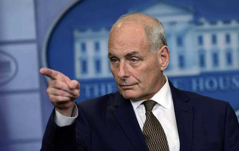 White House Chief of Staff John Kelly calls on a reporter during the daily briefing at the White House in Washington, Thursday, Oct. 12, 2017.