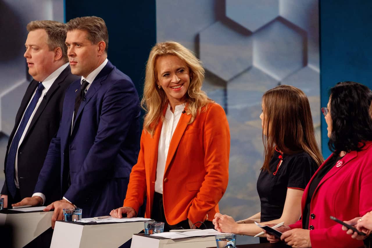 Leaders of the Icelandic political parties meet for a television debate in Reykjavik on October 27.