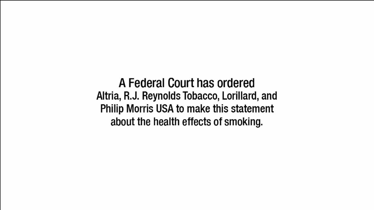 This undated photo shows a screen shot from a commercial that will air on television starting the week of Nov. 26. Under court order, the largest U.S. tobacco companies have to publicize.