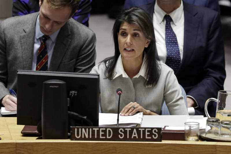 In this Dec. 8, 2018, photo, U.S. Ambassador to the United Nations Nikki Haley speaks at United Nations headquarters.
