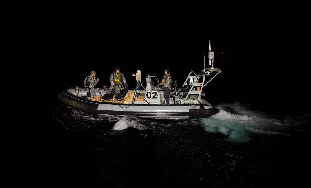 HMAS Warramunga intercepted and boarded a suspect vessel in international waters in the Arabian Sea on 03 January 2018 around 0830 (AEDT) with the support of a UK Royal Navy helicopter, seizing more than 3.5 tonnes of hashish.