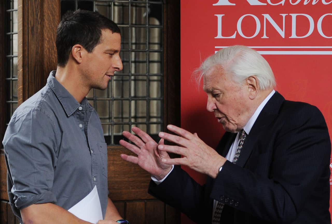 (File Image) Bear Grylls and Sir David Attenborough pictured in 2015.