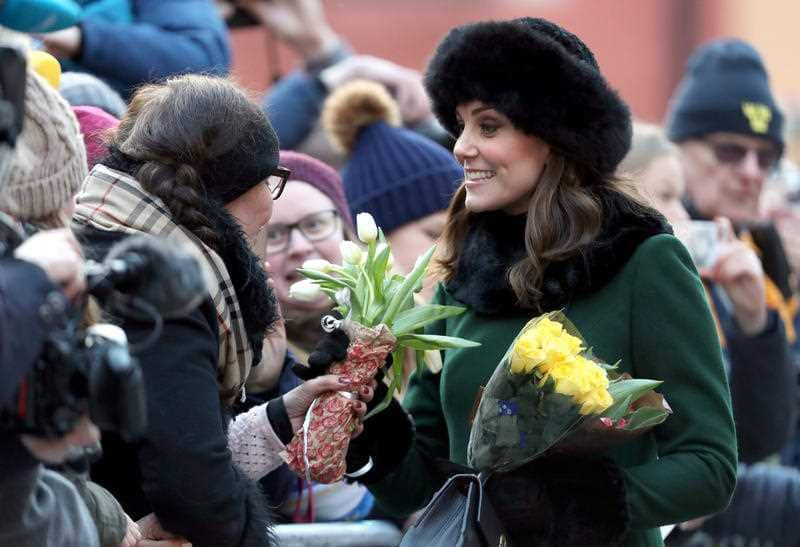 The Duchess of Cambridge meets members of the public as she walks from the Royal Palace of Stockholm to the Nobel Museum on the first day of her visit with the Duke of Cambridge to Sweden.