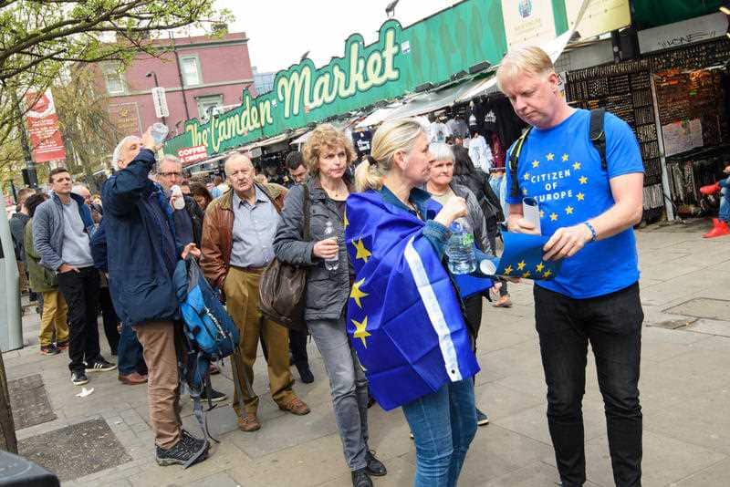 Anti-brexit campagners outside the Electric Ballroom in Camden.