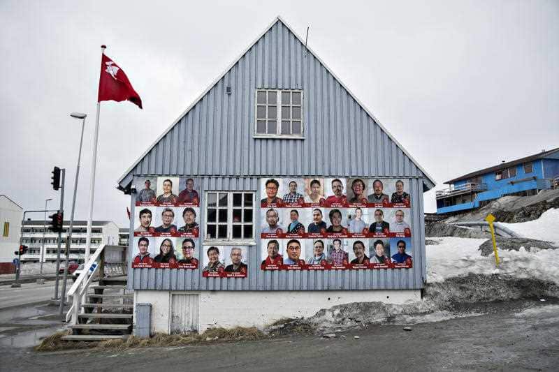 Electoral posters for the upcoming Greenlandic local council elections in the streets of Nuuk, Denmark, Thursday, April 19, 2018.