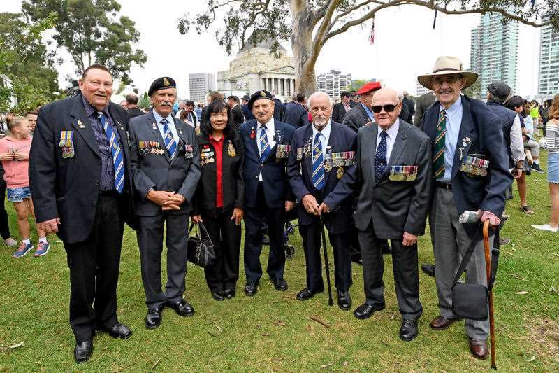 Members from the National Malaya & Borneo Veterans Association Australia (L-R) Peter Diwell, Owen Marshall, Vilai Wilson, Laurie Wilson, Ronald Lee, Doug Patterson, and John O'Regan.