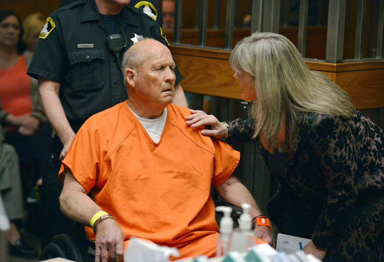 Joseph DeAngelo, 72, appears with Public Defender Diane Howard as he is arraigned at the Sacramento County Jail.
