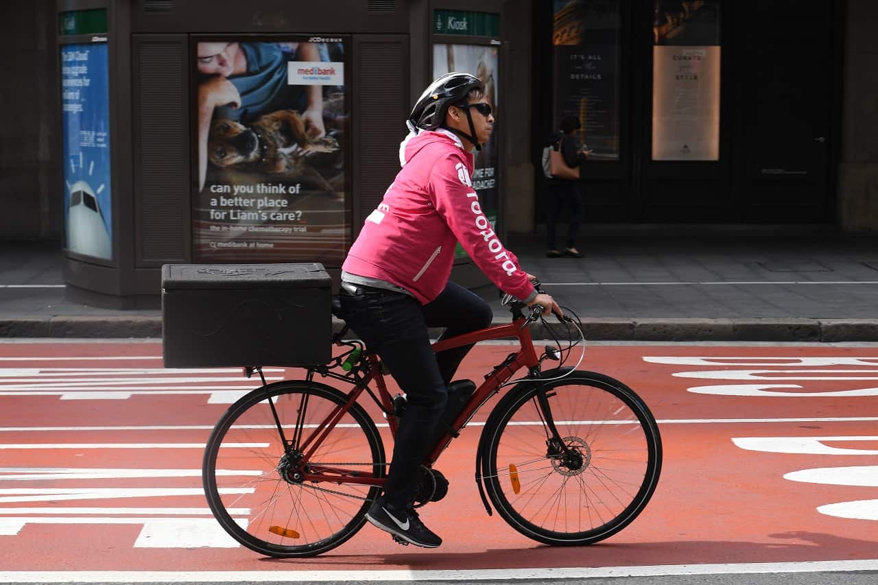 A Foodora delivery bike rider in Sydney.
