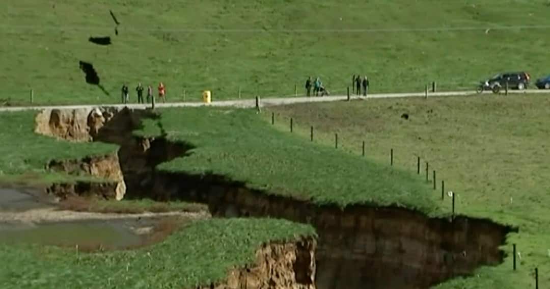 The sinkhole is the length of two football fields and the depth of a six-story building.