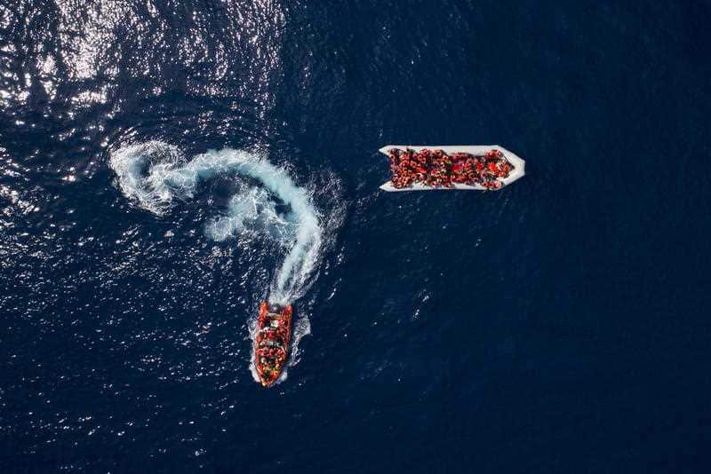 Migrants are rescued in the Mediterranean Sea.