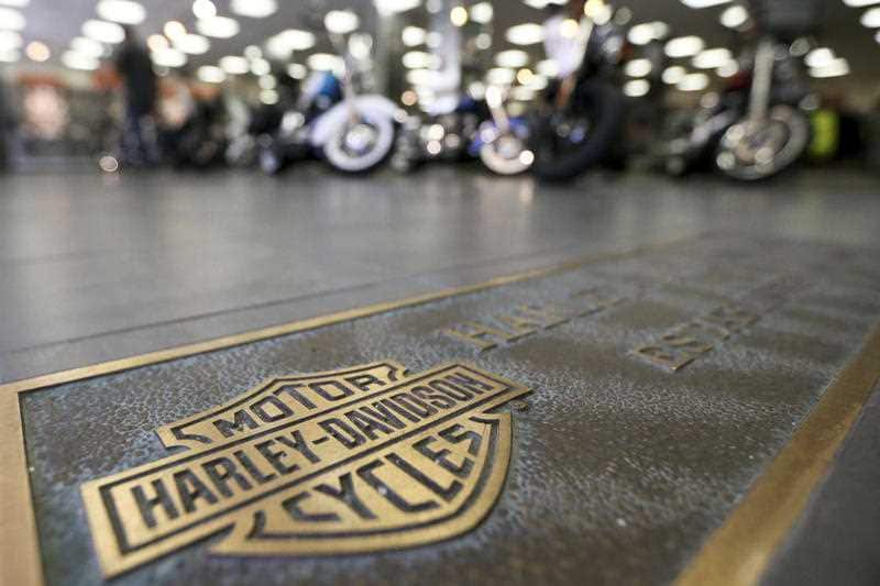 Harley-Davidson motorcycles in a showroom