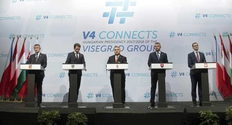 Czech Prime Minister Andrej Babis, Austrian Chancellor Sebastian Kurz, Hungarian Prime Minister Viktor Orban, Slovakian Prime Minister Peter Pellegrini and Polish Prime Minister Mateusz Morawiecki hold a joint press conference following their summit 