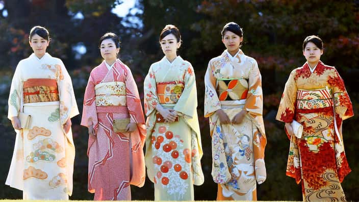 Japanese princesses (from L) Mako, Akiko, Yoko, Tsuguko and Ayako attend a biannual imperial garden party at the Akasaka Imperial Garden.
