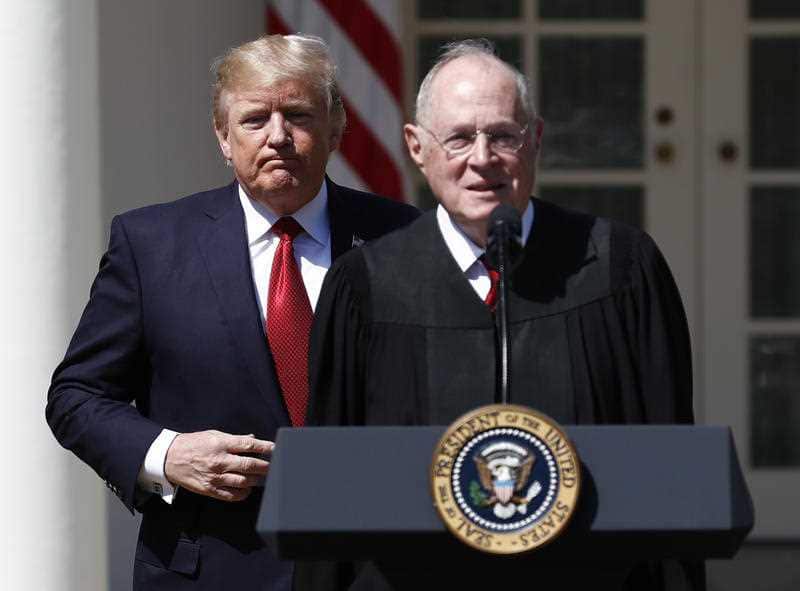 President Donald Trump with retiring Supreme Court Justice Anthony Kennedy.
