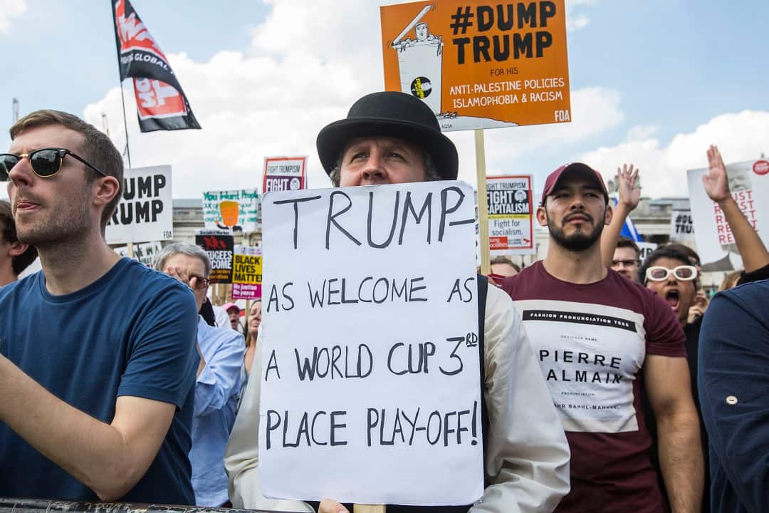 Protesters in Trafalgar Square.