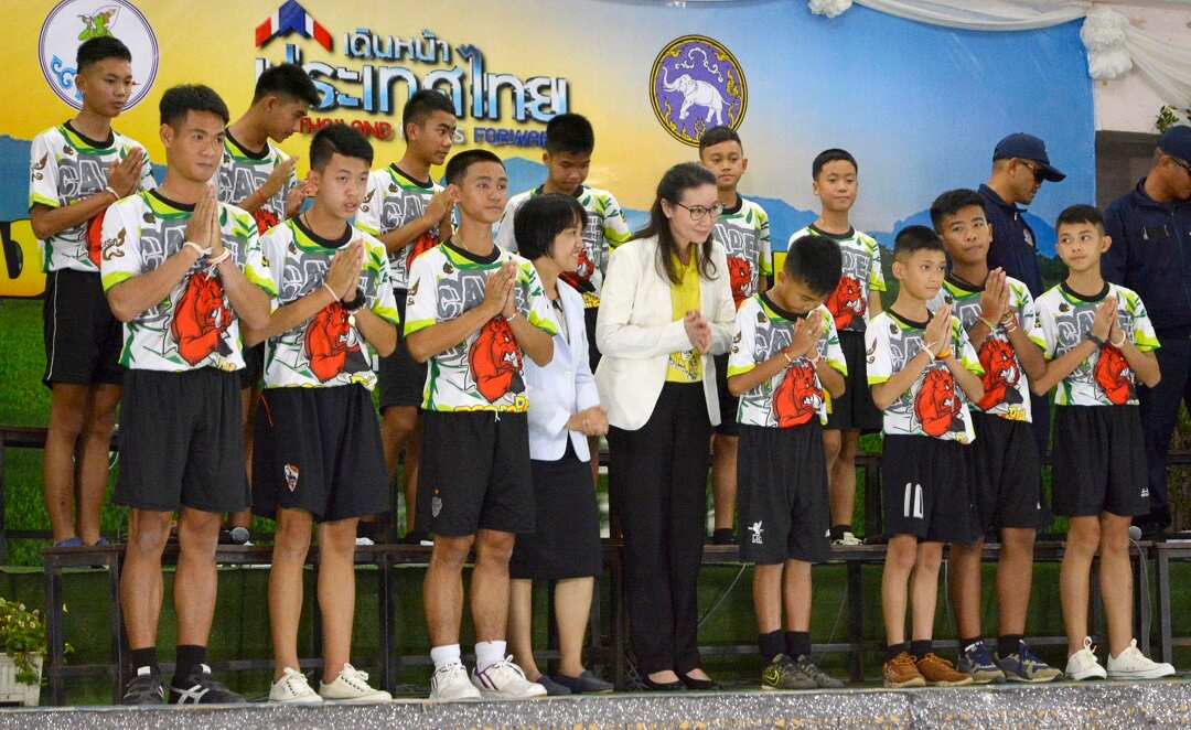 The Thai cave boys after they were discharged from hospital.