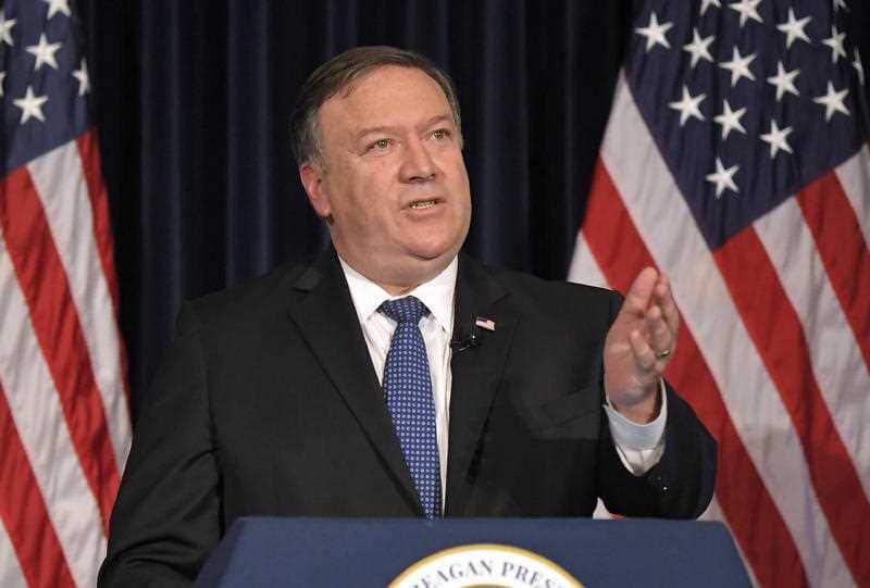U. S. Secretary of State Mike Pompeo speaks at the Ronald Reagan Presidential Library, Sunday, July 22, 2018, in Simi Valley, Calif.