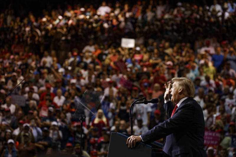 President Donald Trump speaks during a campaign rally at Florida State Fairgrounds Expo Hall, Tuesday, July 31, 2018, in Tampa, Fla.