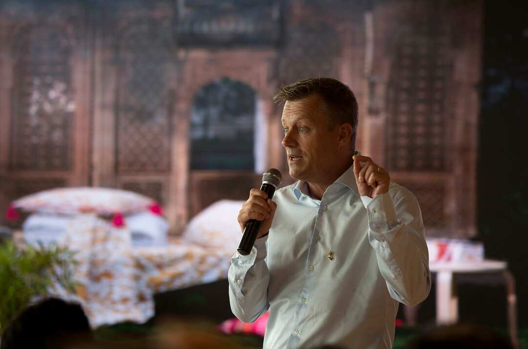 Jesper Brodin, the new President and CEO of IKEA Group, addresses media in Hyderabad.