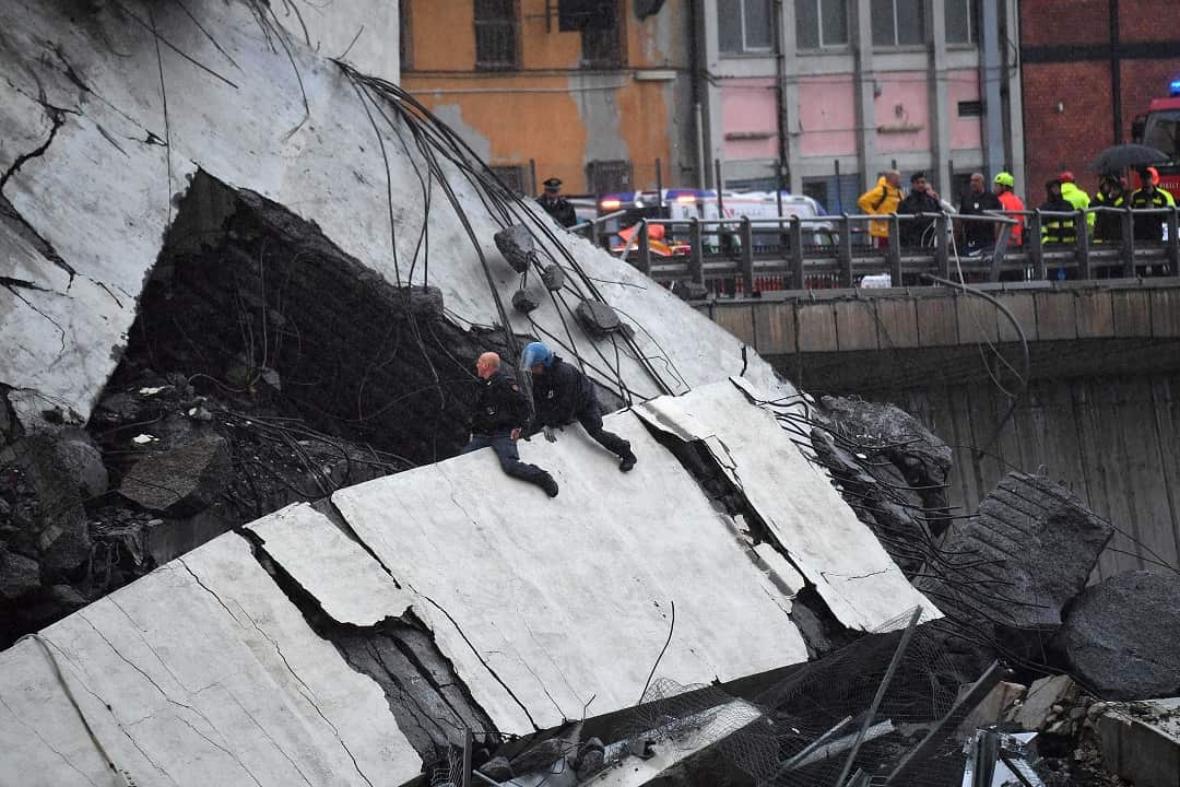Rescuers on the bridge.