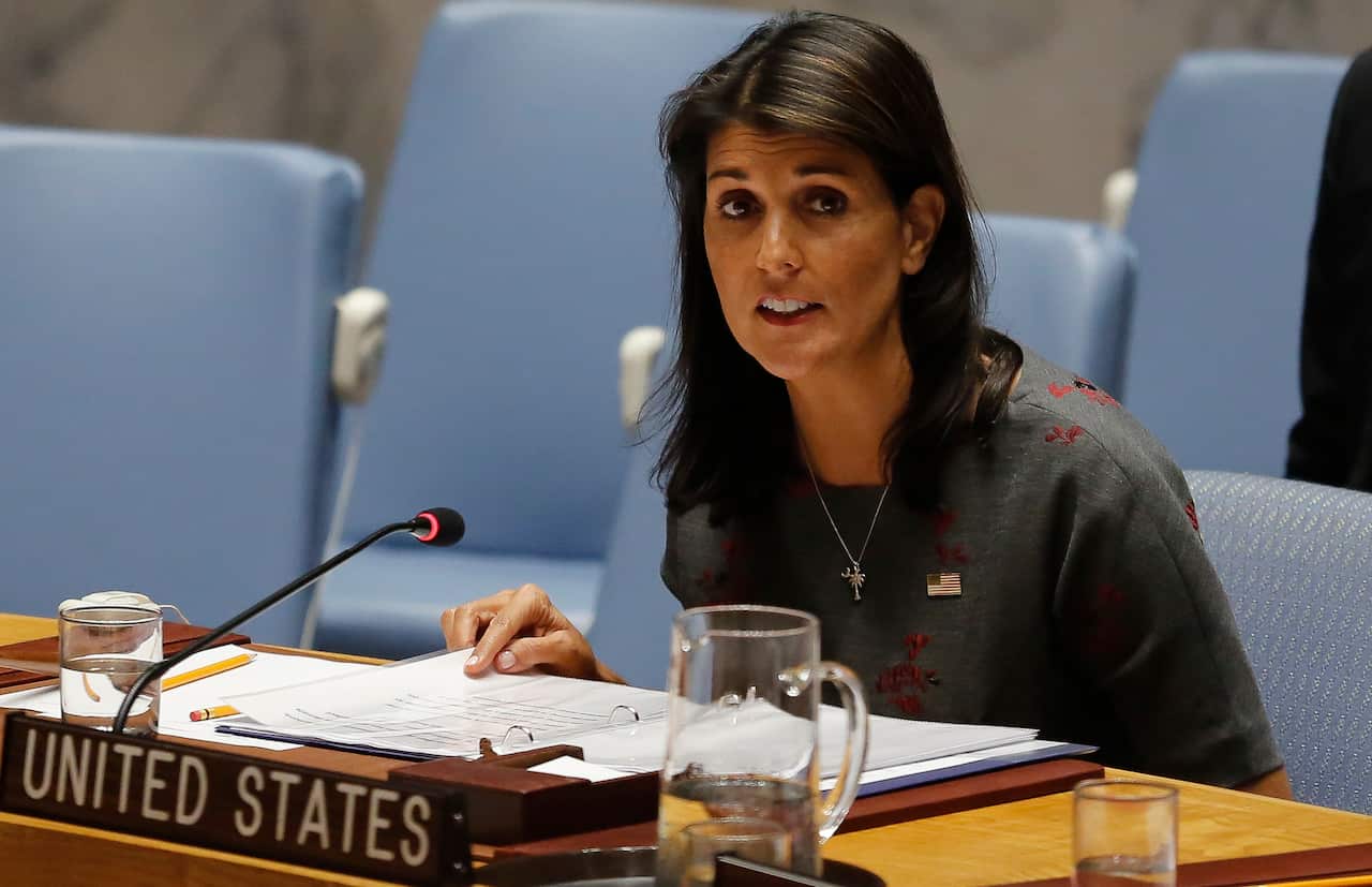 United States UN Ambassador Nikki Haley address a UN Security meeting on alleged Russian chemical attack in Britain