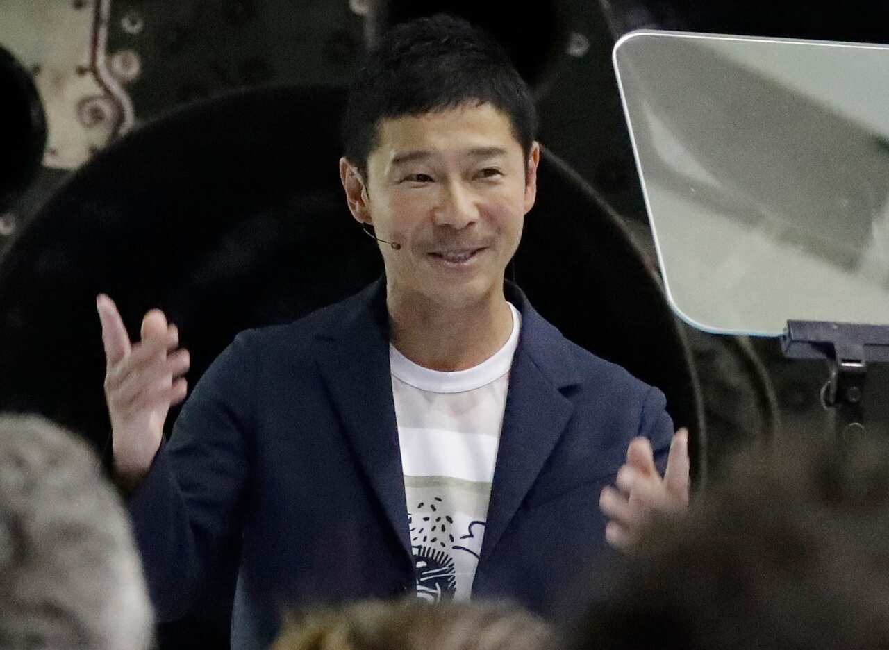Japanese billionaire Yusaku Maezawa speaks after SpaceX founder and chief executive Elon Musk announced him as the person who would be the first private passenger on a trip around the moon.