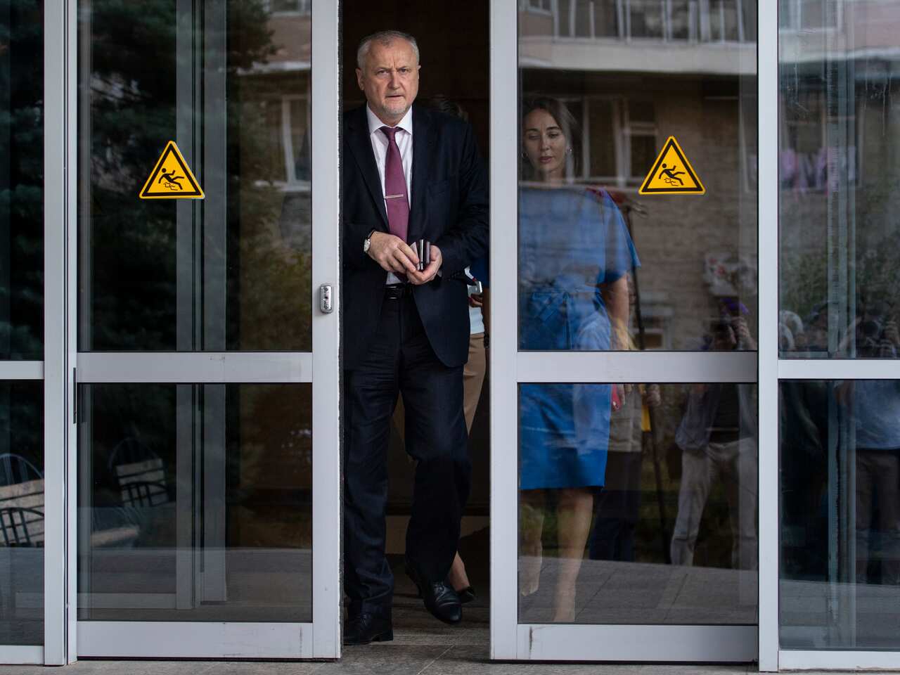 Russian National Anti-doping Agency head Yuri Ganusleft, and deputy CEO Margarita Pakhnotskaya prepare to talk to media amid scandal. 