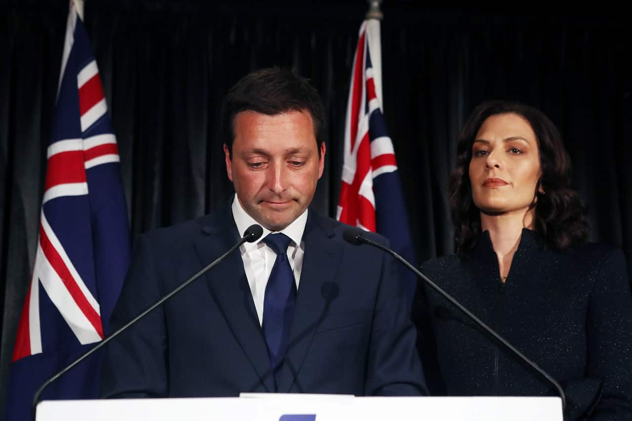 Leader of the Victorian Liberal party Matthew Guy announces defeat in the last Victorian state election.