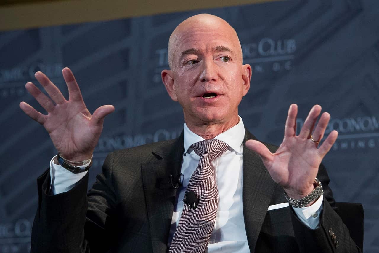 Jeff Bezos speaks in Washington DC.