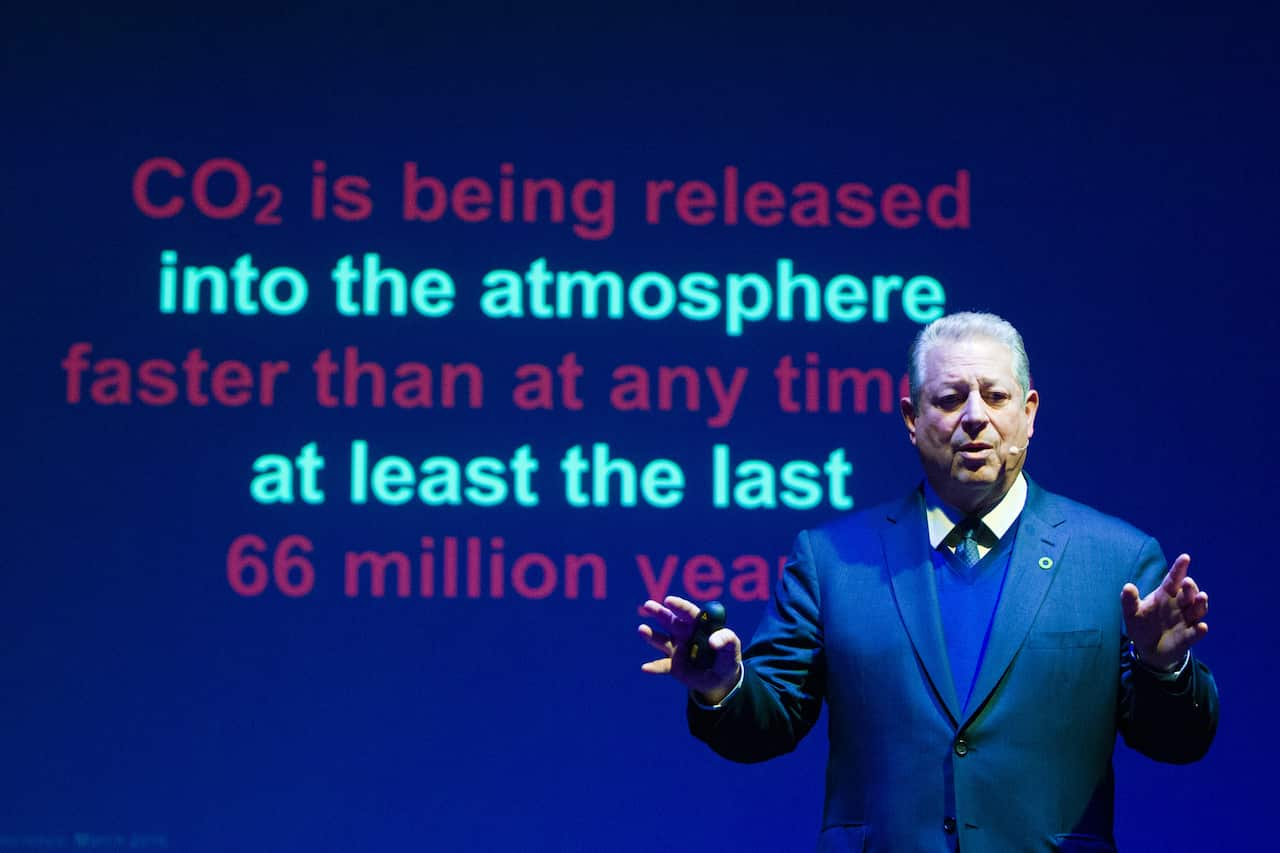 Former US Vice President and climate activist Al Gore speaks during a side event outside of the UN Climate Change Conference 2018 in Katowice, Poland.