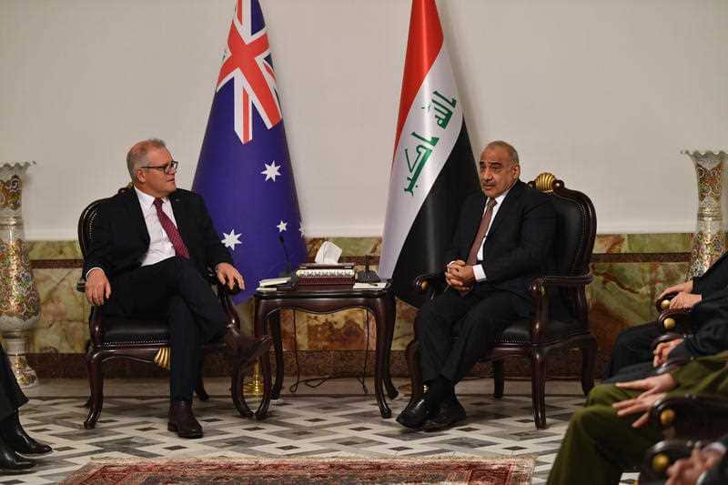 Australian Prime Minister Scott Morrison is seen with the Iraqi Prime Minister Adil Abdul-Mahdi during bilateral meetings