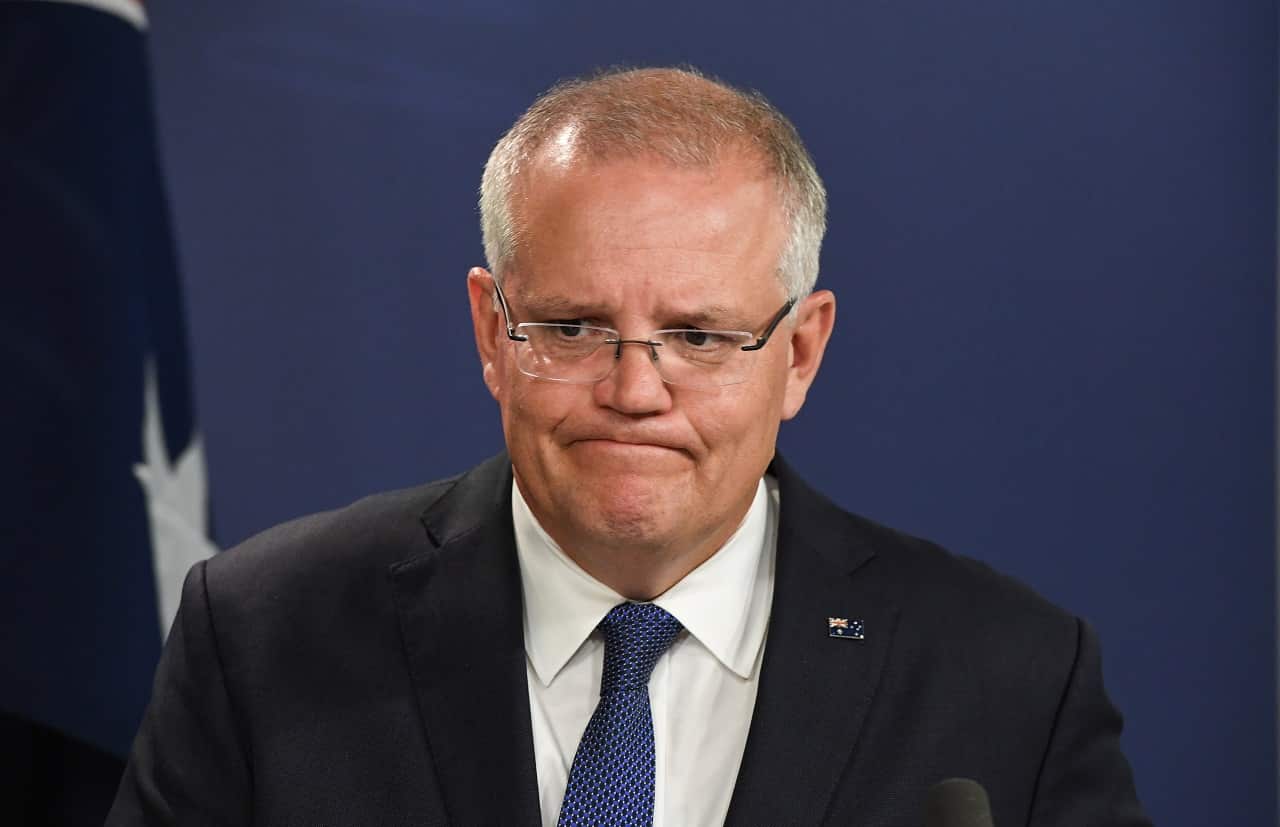 Prime Minister Scott Morrison speaks to the media.