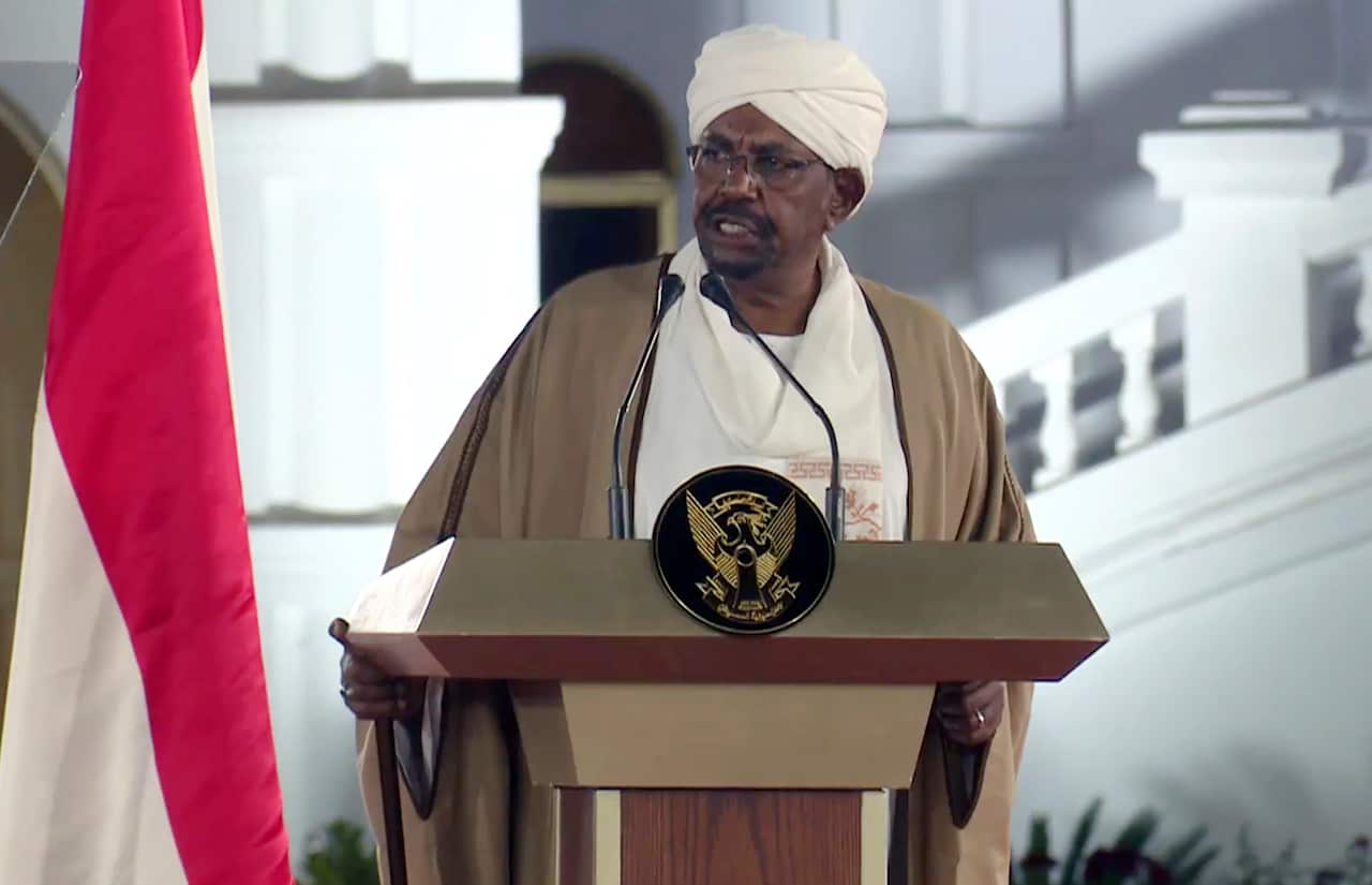 Sudan's President Omar al-Bashir speaks at the Presidential Palace,Khartoum, Sudan.
