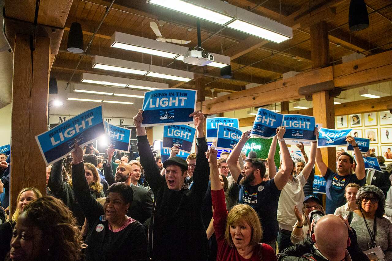 Supporters at Lori Lightfoot's election party.